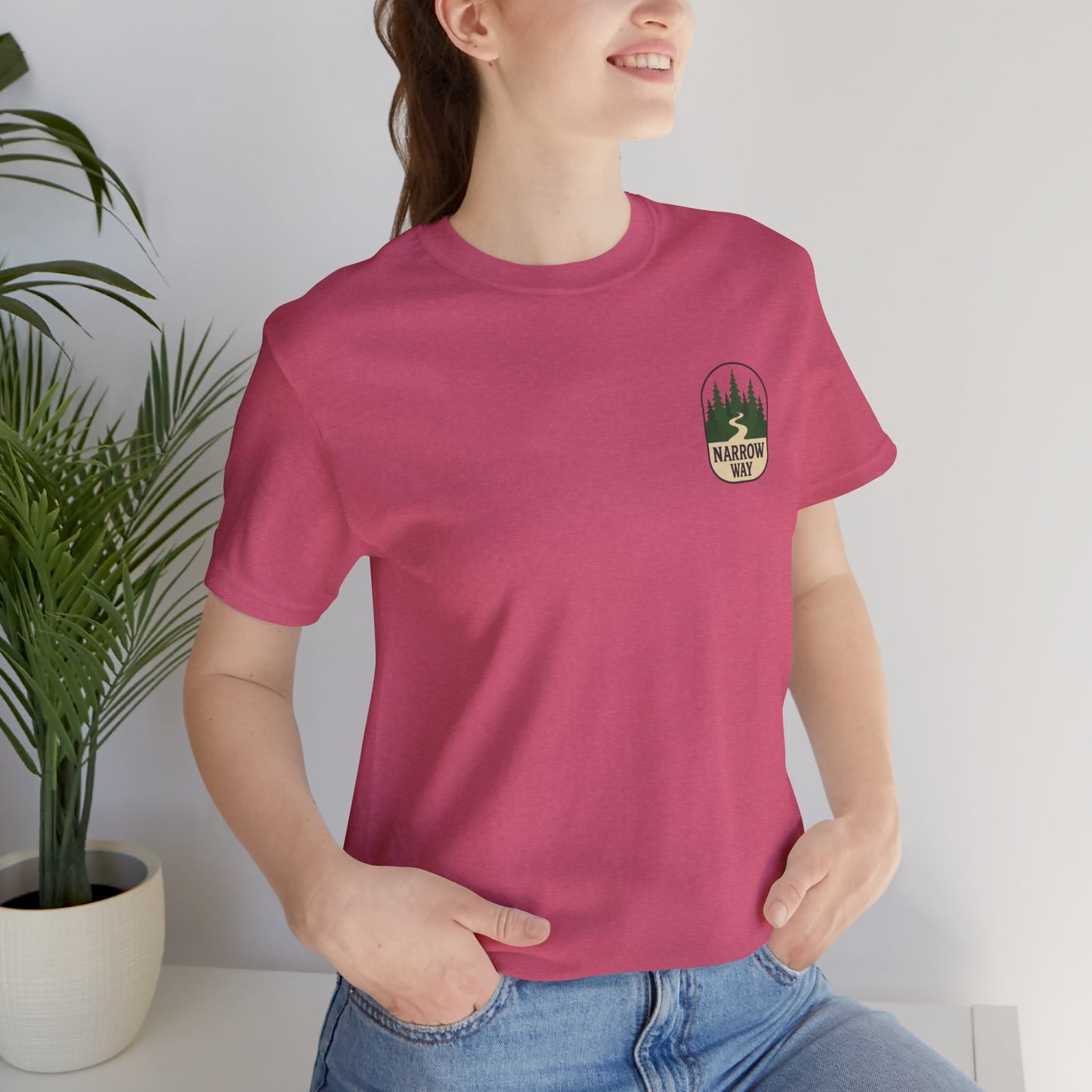 Mathew 7:13-14 KJV Unisex Tee, Eco-Friendly Graphic Shirt, Casual Outdoor Wear, Gift for Nature Lovers, Camping Outfit