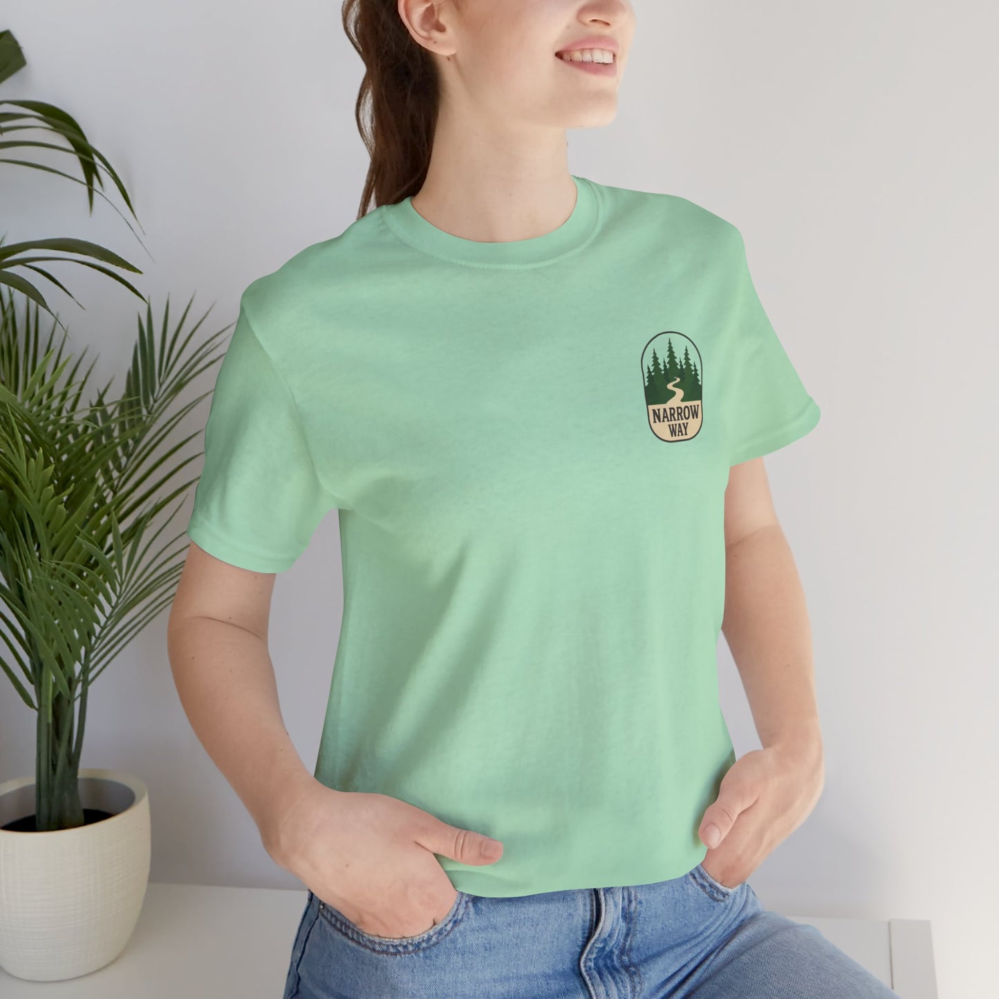 Mathew 7:13-14 KJV Unisex Tee, Eco-Friendly Graphic Shirt, Casual Outdoor Wear, Gift for Nature Lovers, Camping Outfit