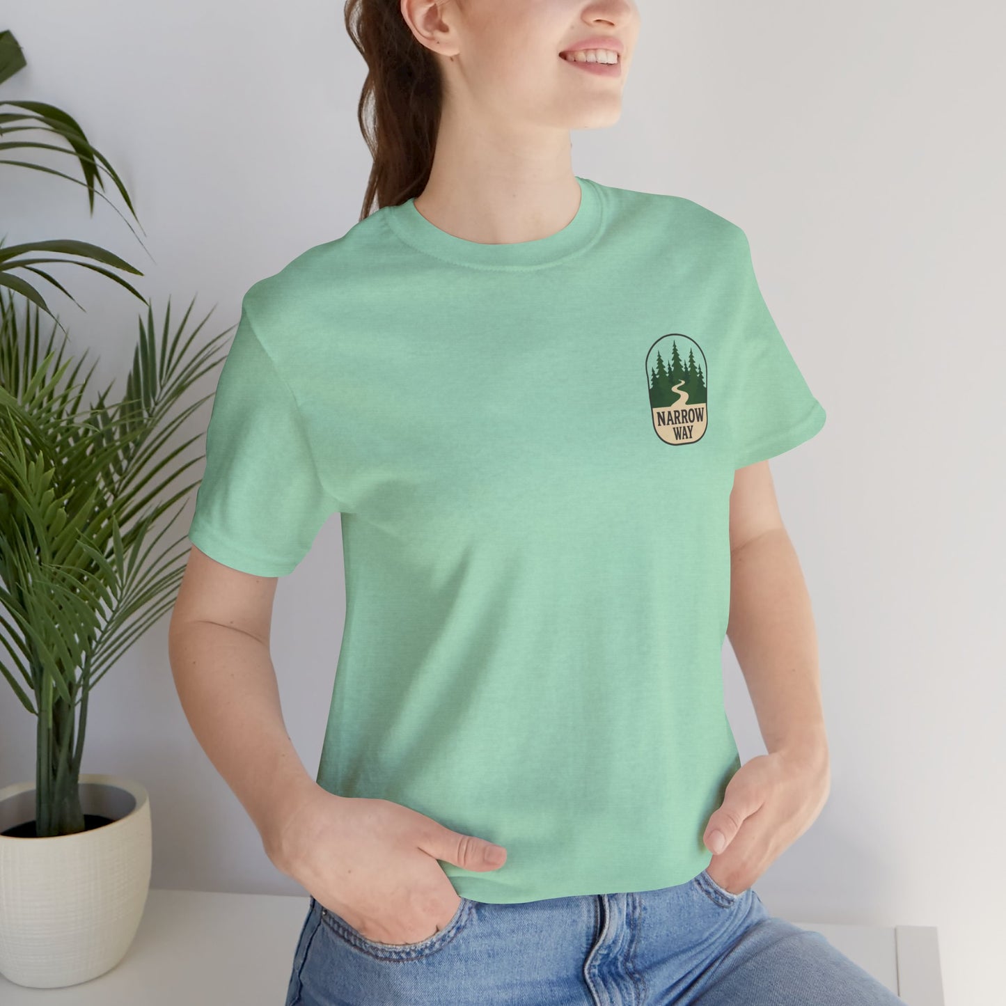 Mathew 7:13-14 KJV Unisex Tee, Eco-Friendly Graphic Shirt, Casual Outdoor Wear, Gift for Nature Lovers, Camping Outfit