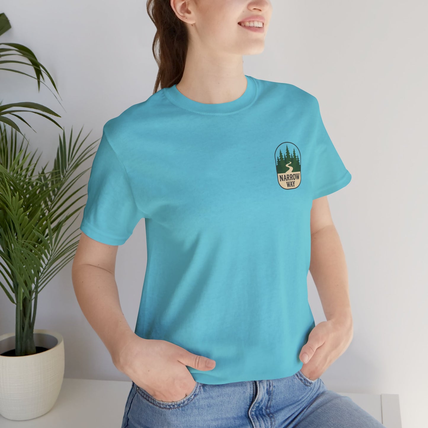 Mathew 7:13-14 KJV Unisex Tee, Eco-Friendly Graphic Shirt, Casual Outdoor Wear, Gift for Nature Lovers, Camping Outfit