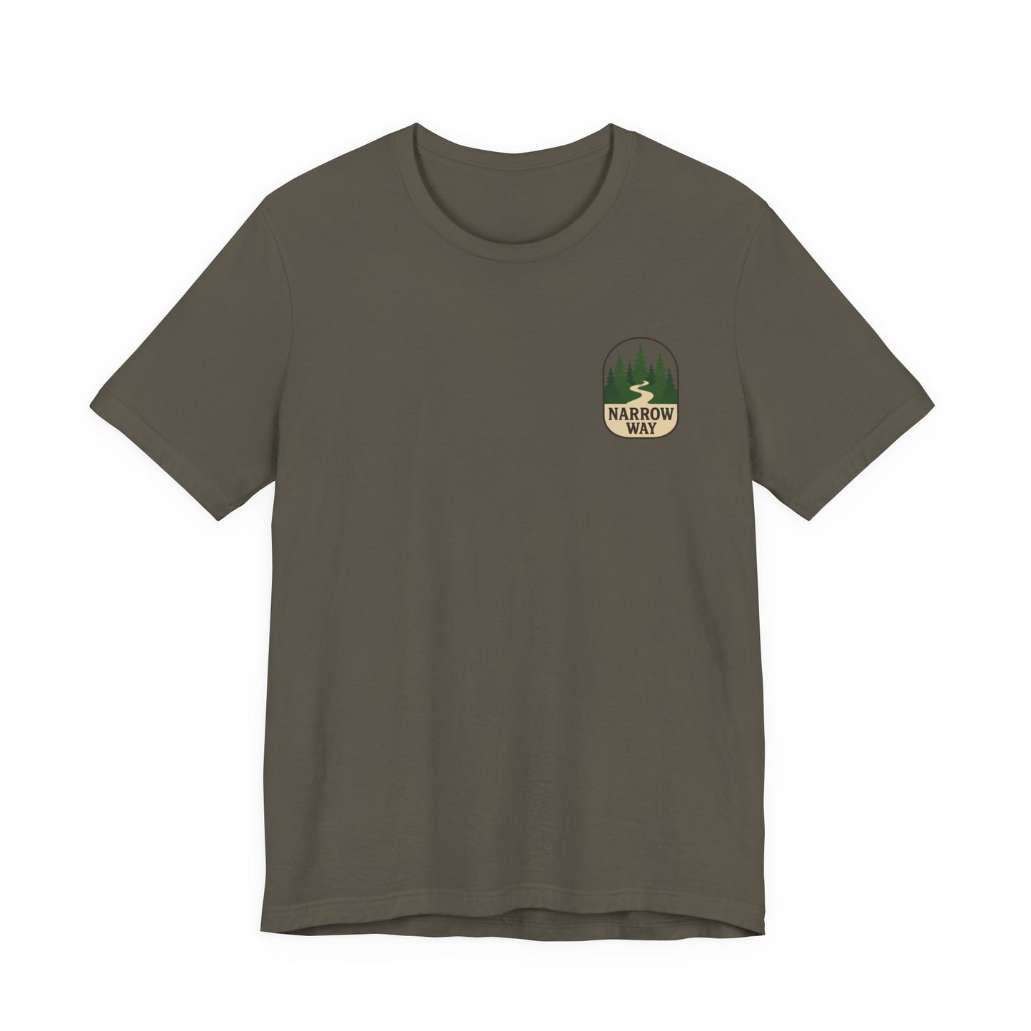 Mathew 7:13-14 KJV Unisex Tee, Eco-Friendly Graphic Shirt, Casual Outdoor Wear, Gift for Nature Lovers, Camping Outfit