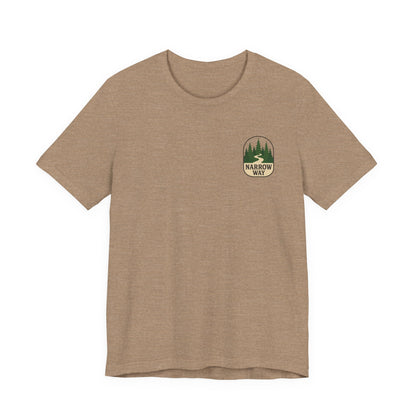 Mathew 7:13-14 KJV Unisex Tee, Eco-Friendly Graphic Shirt, Casual Outdoor Wear, Gift for Nature Lovers, Camping Outfit