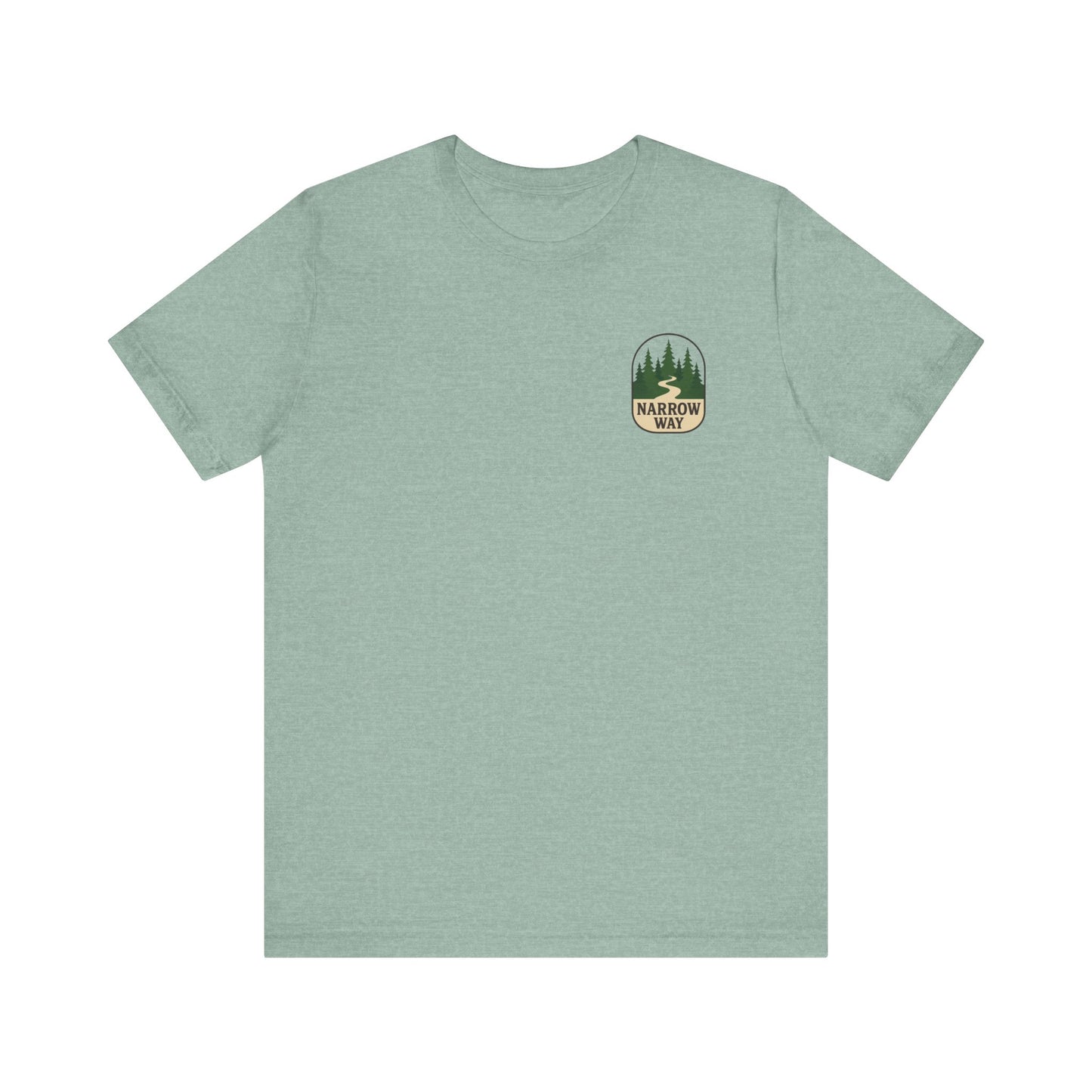 Mathew 7:13-14 KJV Unisex Tee, Eco-Friendly Graphic Shirt, Casual Outdoor Wear, Gift for Nature Lovers, Camping Outfit