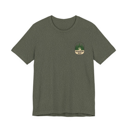 Mathew 7:13-14 KJV Unisex Tee, Eco-Friendly Graphic Shirt, Casual Outdoor Wear, Gift for Nature Lovers, Camping Outfit
