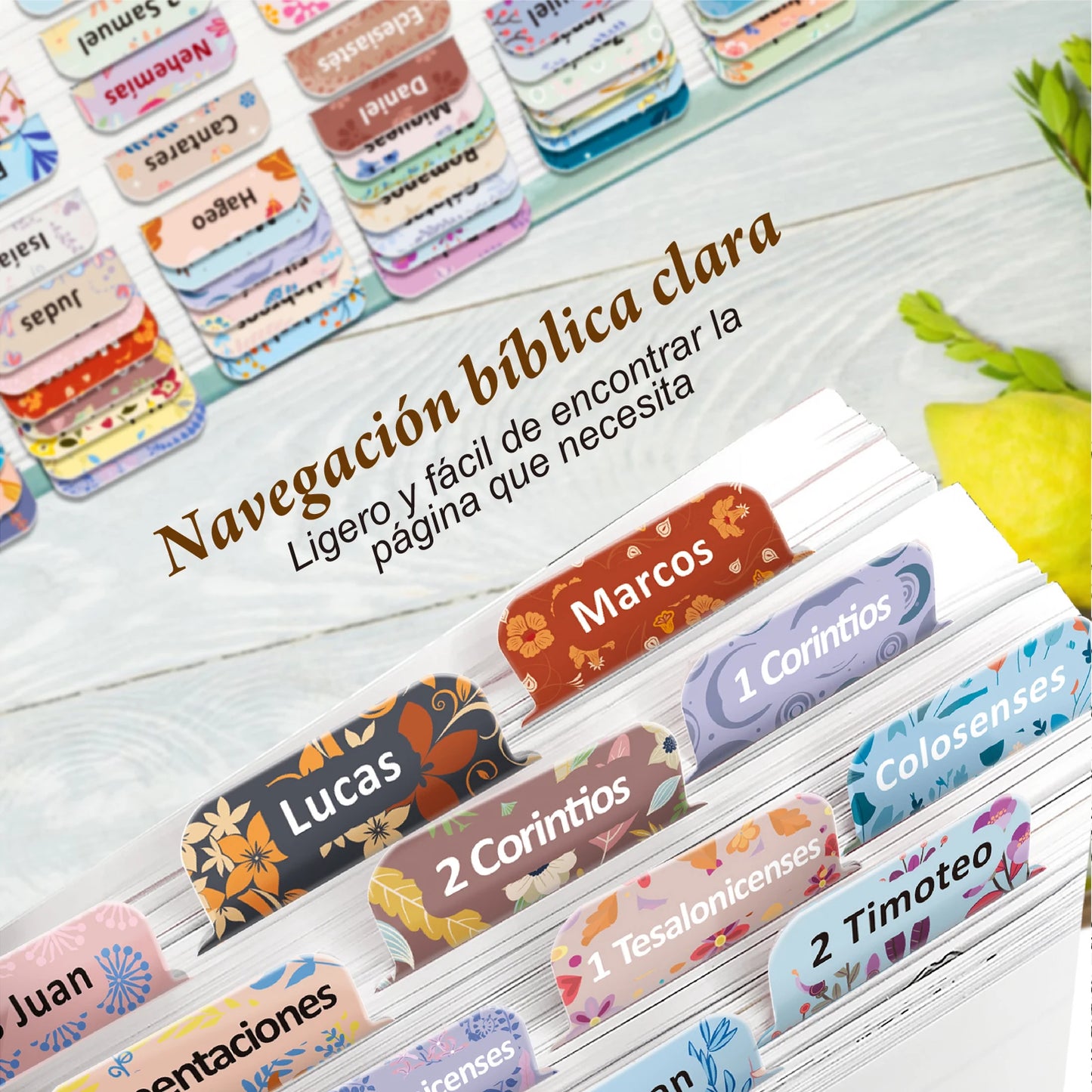 Pestañas para Biblia en Español, 75 Piezas | Diseño Floral, Laminadas y Fáciles de Colocar | Incluye Antiguo y Nuevo Testamento