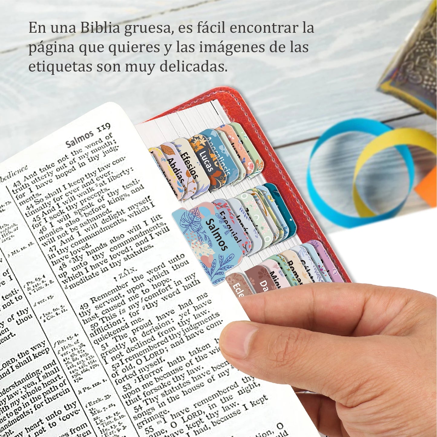 Pestañas para Biblia en Español, 75 Piezas | Diseño Floral, Laminadas y Fáciles de Colocar | Incluye Antiguo y Nuevo Testamento