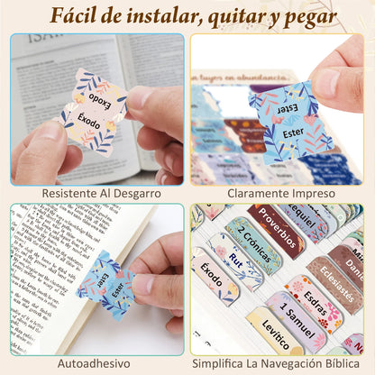 Pestañas para Biblia en Español, 75 Piezas | Diseño Floral, Laminadas y Fáciles de Colocar | Incluye Antiguo y Nuevo Testamento