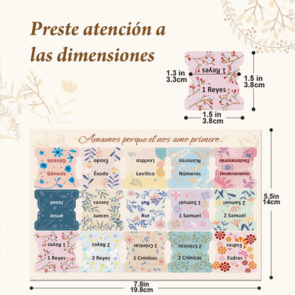 Pestañas para Biblia en Español, 75 Piezas | Diseño Floral, Laminadas y Fáciles de Colocar | Incluye Antiguo y Nuevo Testamento